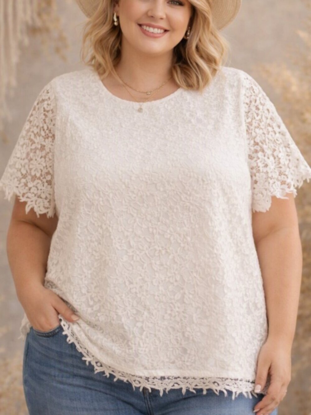 Philosophy White Floral Lace Top Blouse Plus XXL Romantic Cottagecore Feminine